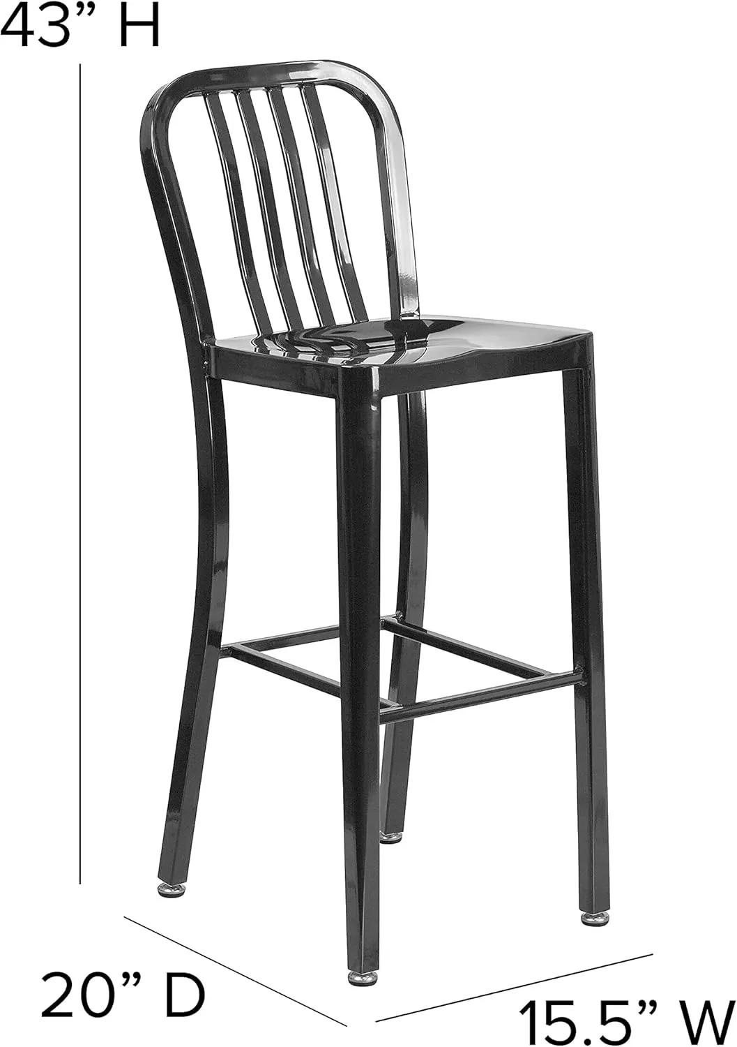 Flash Furniture Gael Commercial Grade 2 Pack 30" High Black Metal Indoor-Outdoor Barstool with Vertical Slat Back