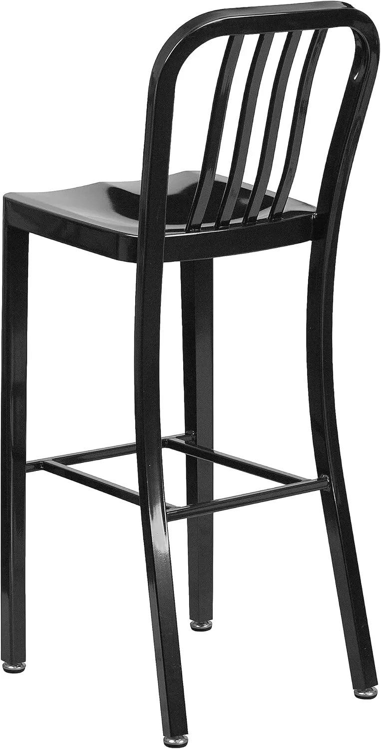 Flash Furniture Gael Commercial Grade 2 Pack 30" High Black Metal Indoor-Outdoor Barstool with Vertical Slat Back