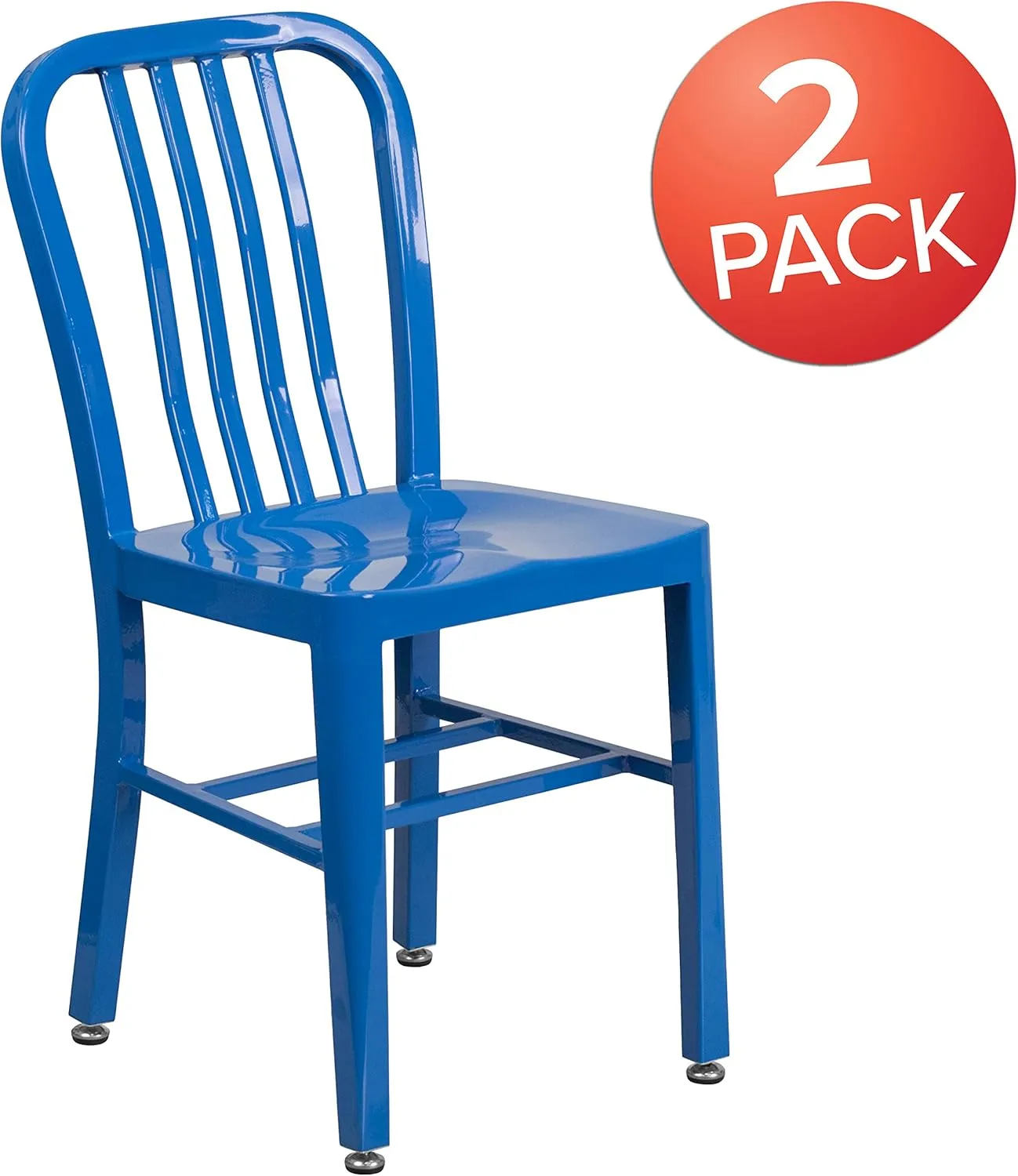 Flash Furniture Gael Commercial Grade 2 Pack Blue Metal Indoor-Outdoor Chair