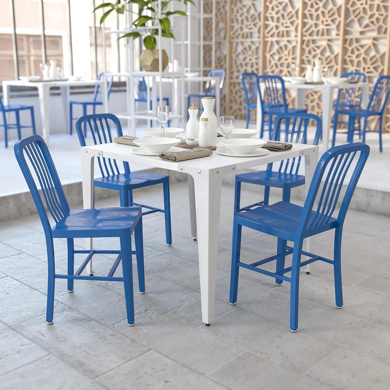 Flash Furniture Gael Commercial Grade 2 Pack Blue Metal Indoor-Outdoor Chair