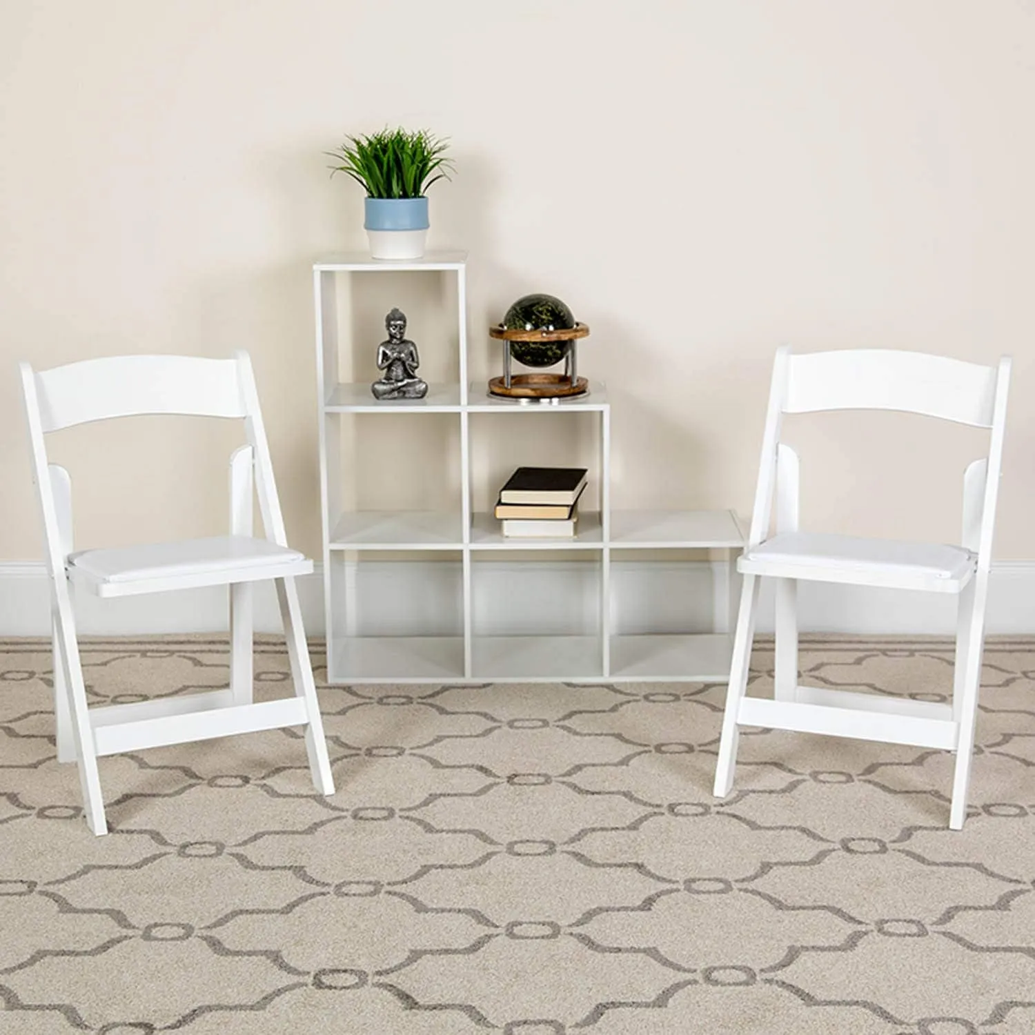 Flash Furniture Hercules Series Beechwood Folding Event Chairs with Padded Seats, Modern Wooden Folding Banquet Chairs, Set of 4, White