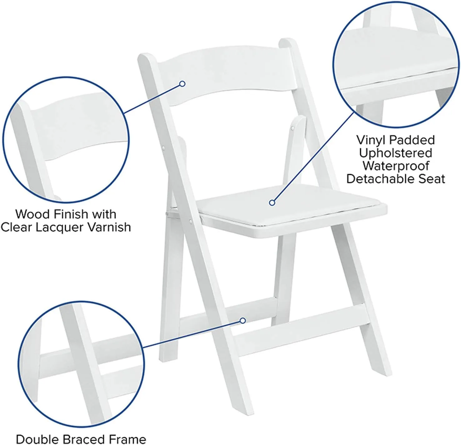 Flash Furniture Hercules Series Beechwood Folding Event Chairs with Padded Seats, Modern Wooden Folding Banquet Chairs, Set of 4, White