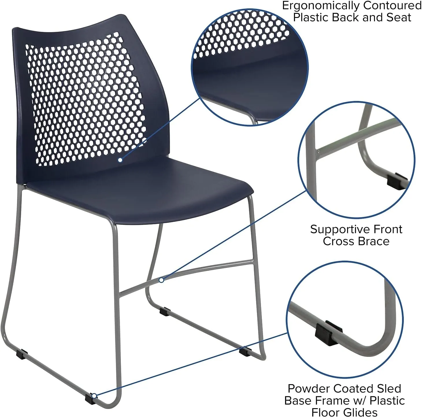 Flash Furniture Hercules Series Contoured Lobby Chairs with Air-Vent Honeycomb Backs, Ergonomic Stacking Chairs for Offices, Set of 5, Navy