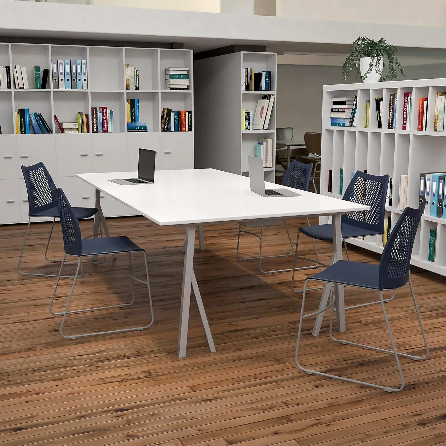Flash Furniture Hercules Series Contoured Lobby Chairs with Air-Vent Honeycomb Backs, Ergonomic Stacking Chairs for Offices, Set of 5, Navy