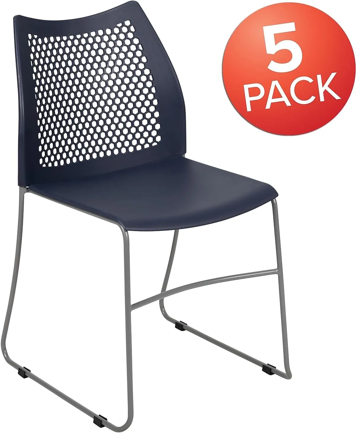 Flash Furniture Hercules Series Contoured Lobby Chairs with Air-Vent Honeycomb Backs, Ergonomic Stacking Chairs for Offices, Set of 5, Navy