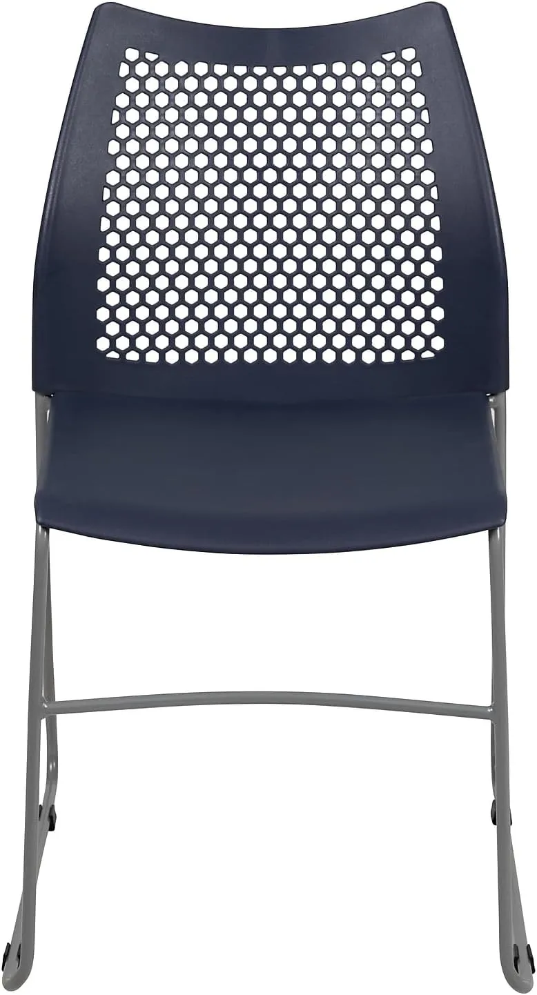 Flash Furniture Hercules Series Contoured Lobby Chairs with Air-Vent Honeycomb Backs, Ergonomic Stacking Chairs for Offices, Set of 5, Navy
