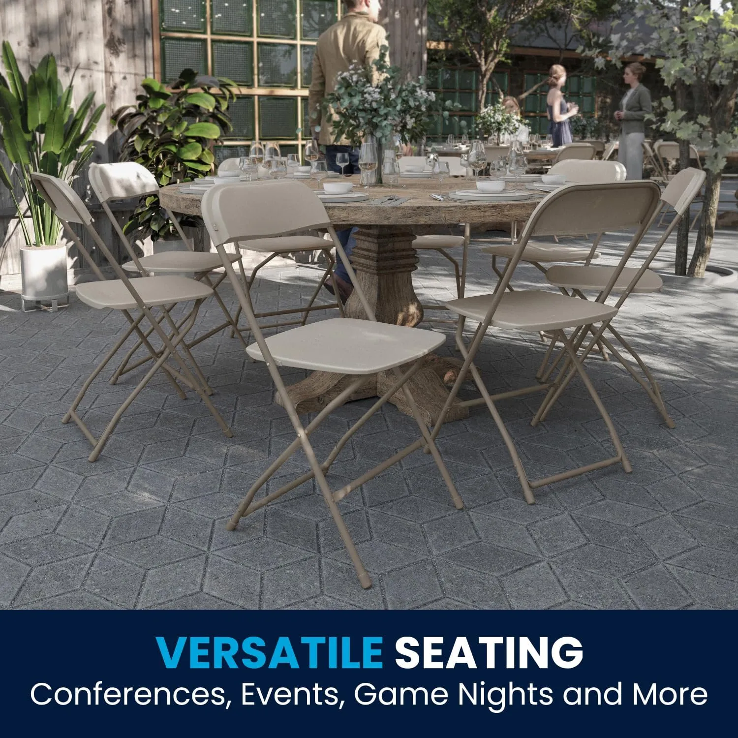 Flash Furniture Hercules Series Plastic Folding Chairs for Parties and Weddings, Stackable Commercial Event Seats, Set of 10, Beige