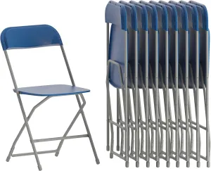 Flash Furniture Hercules Series Plastic Folding Chairs for Parties and Weddings, Stackable Commercial Event Seats, Set of 10, Blue