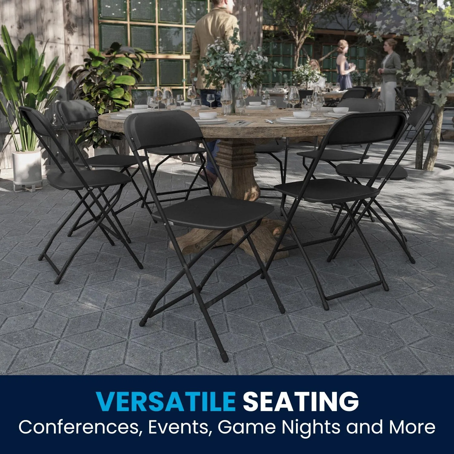 Flash Furniture Hercules Series Plastic Folding Chairs for Parties and Weddings, Stackable Commercial Event Seats with 650-lb. Static Weight Capacity, Set of 4, Black