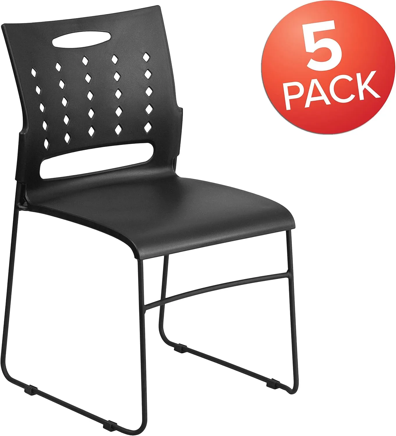 Flash Furniture Hercules Series Stacking Chairs for Waiting Rooms and Offices, Ergonomic Lobby Chairs with Contoured Air-Vent Backs, Set of 5, Black