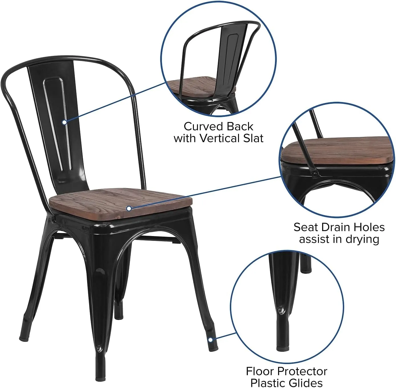 Flash Furniture Luke 4 Pack Black Metal Stackable Chair with Wood Seat