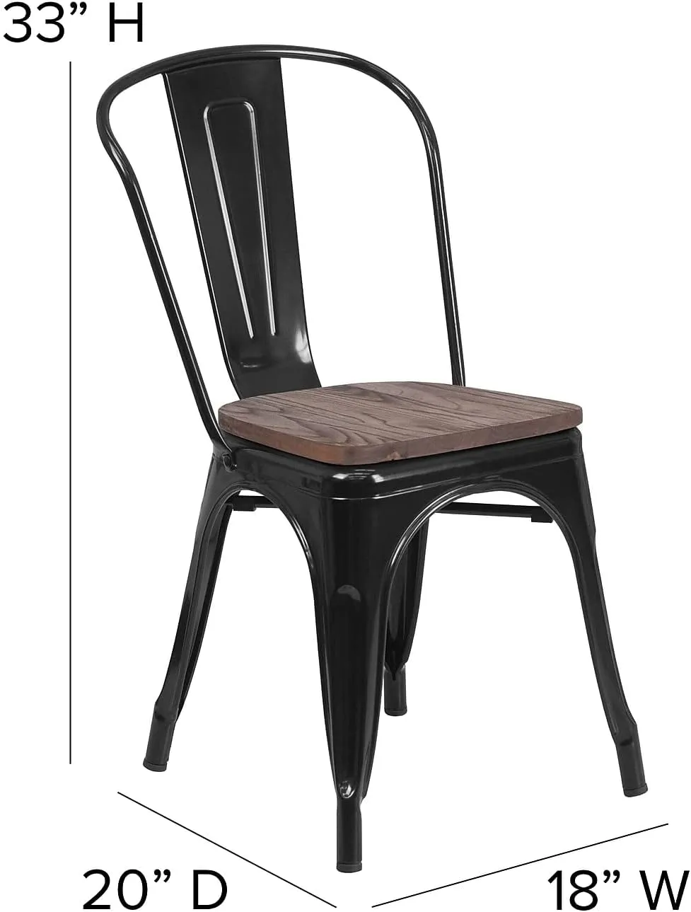 Flash Furniture Luke 4 Pack Black Metal Stackable Chair with Wood Seat