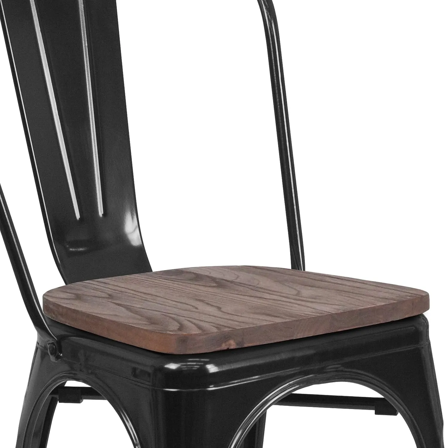 Flash Furniture Luke 4 Pack Black Metal Stackable Chair with Wood Seat