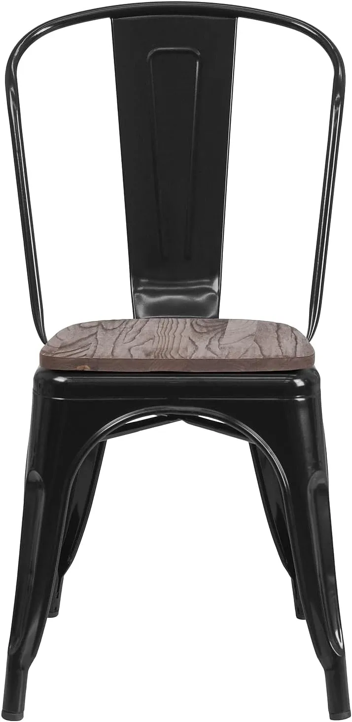 Flash Furniture Luke 4 Pack Black Metal Stackable Chair with Wood Seat