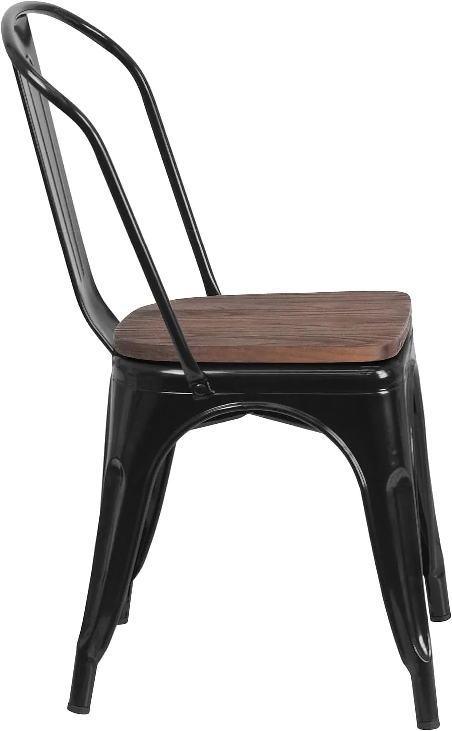 Flash Furniture Luke 4 Pack Black Metal Stackable Chair with Wood Seat