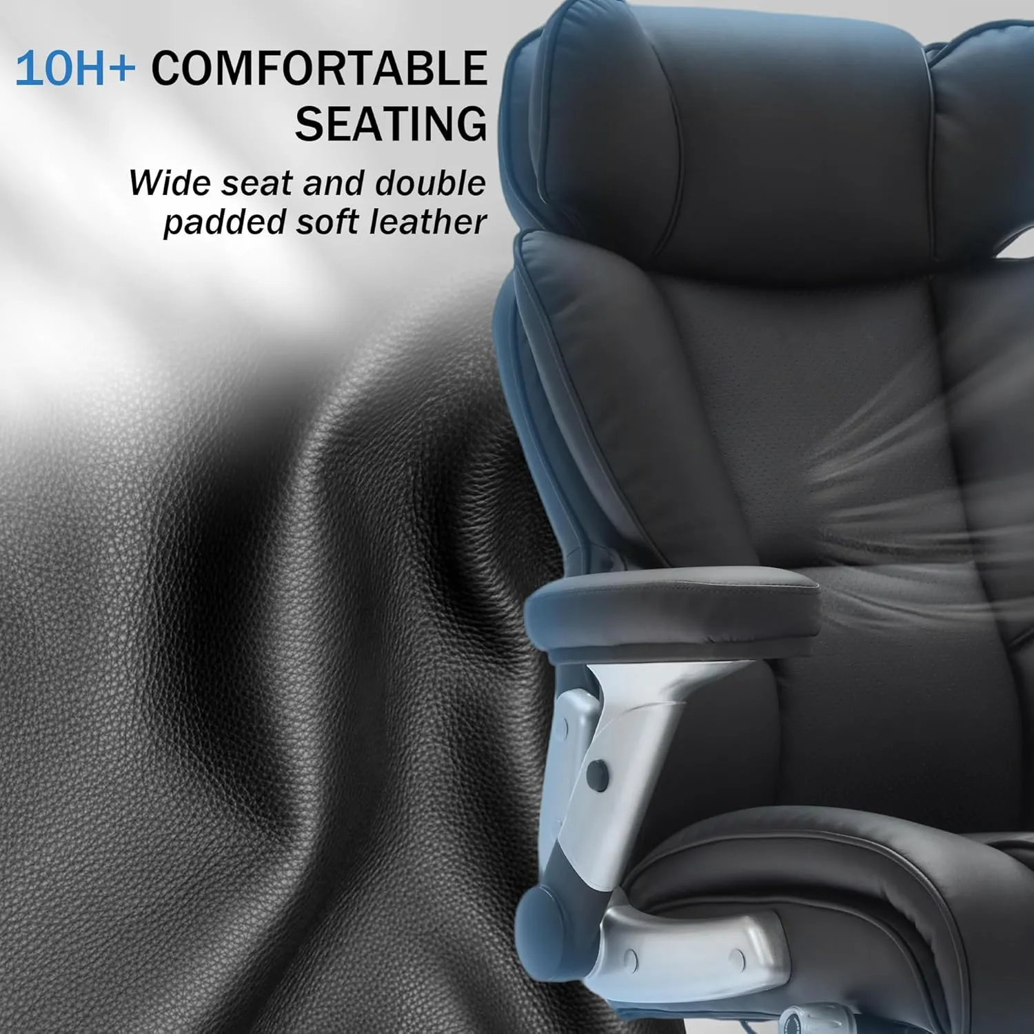 FLEXISPOT Big and Tall Office Chair with Flip Arms, 600LBS Heavy Duty Office Chair for Heavy People, Wide Plus Size Chair with Inflatable Adjustable Lumbar Support Quiet Rubber Wheels, Leather, Black