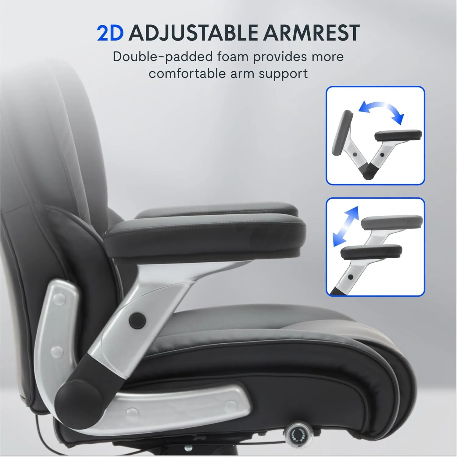 FLEXISPOT Big and Tall Office Chair with Flip Arms, 600LBS Heavy Duty Office Chair for Heavy People, Wide Plus Size Chair with Inflatable Adjustable Lumbar Support Quiet Rubber Wheels, Leather, Black