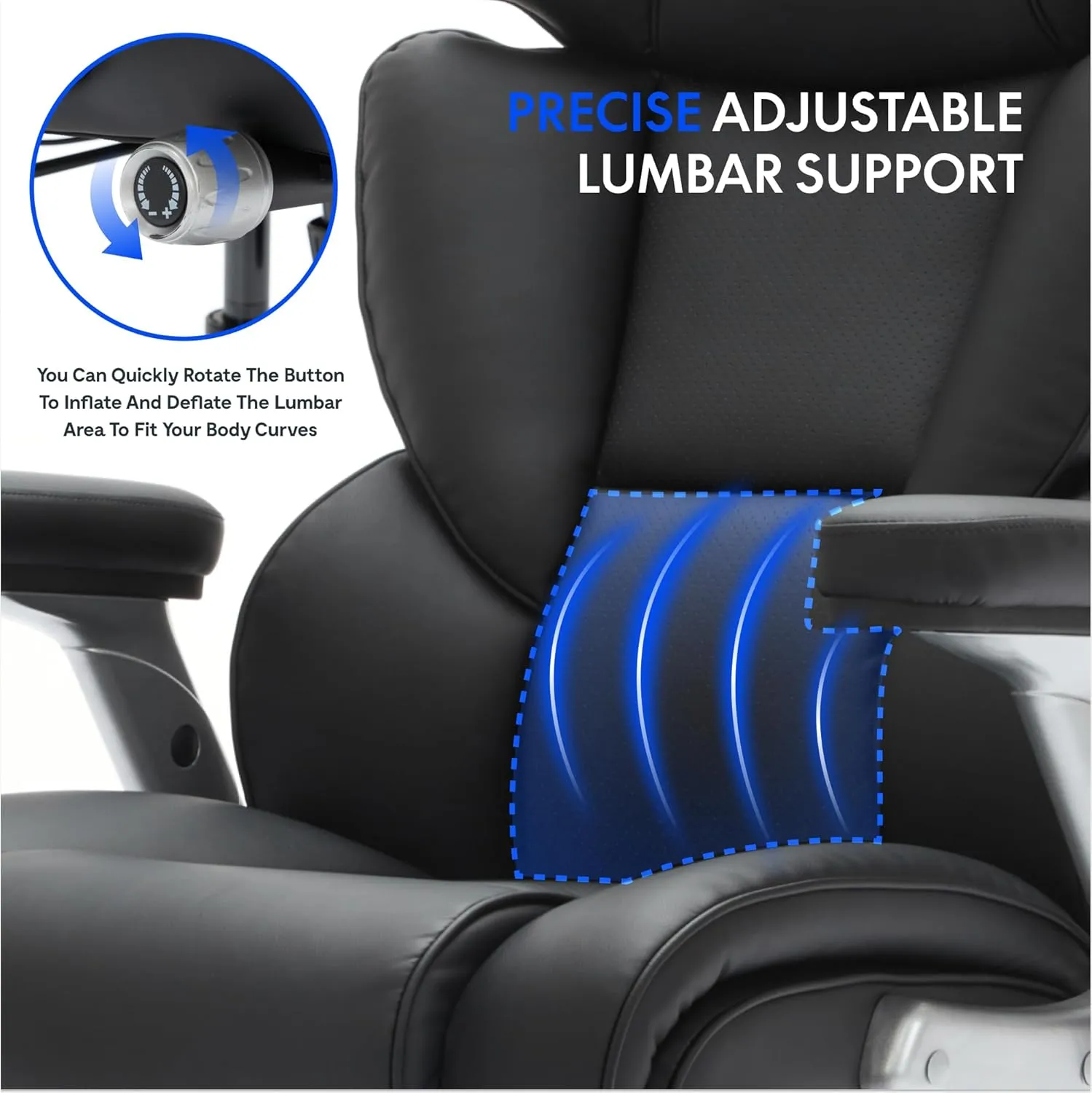 FLEXISPOT Big and Tall Office Chair with Flip Arms, 600LBS Heavy Duty Office Chair for Heavy People, Wide Plus Size Chair with Inflatable Adjustable Lumbar Support Quiet Rubber Wheels, Leather, Black