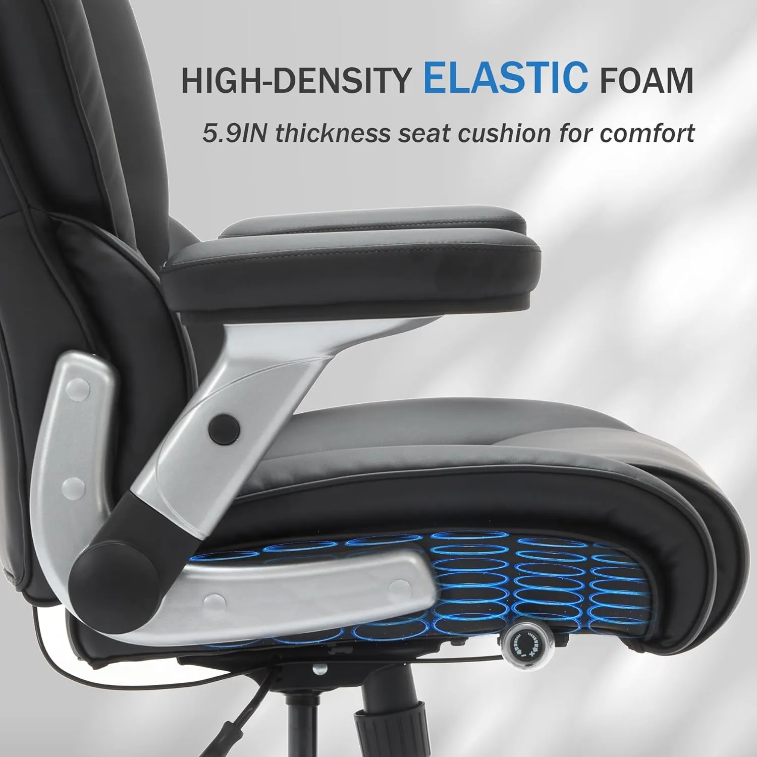 FLEXISPOT Big and Tall Office Chair with Flip Arms, 600LBS Heavy Duty Office Chair for Heavy People, Wide Plus Size Chair with Inflatable Adjustable Lumbar Support Quiet Rubber Wheels, Leather, Black