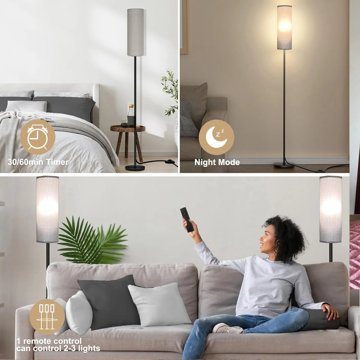 Floor Lamp for Living Room Bedroom, Modern Floor Lamp with Remote,Stepless Dimmable,Standing Lamps LED Tall Lamp for Bedroom Office (12W Bulb Included)