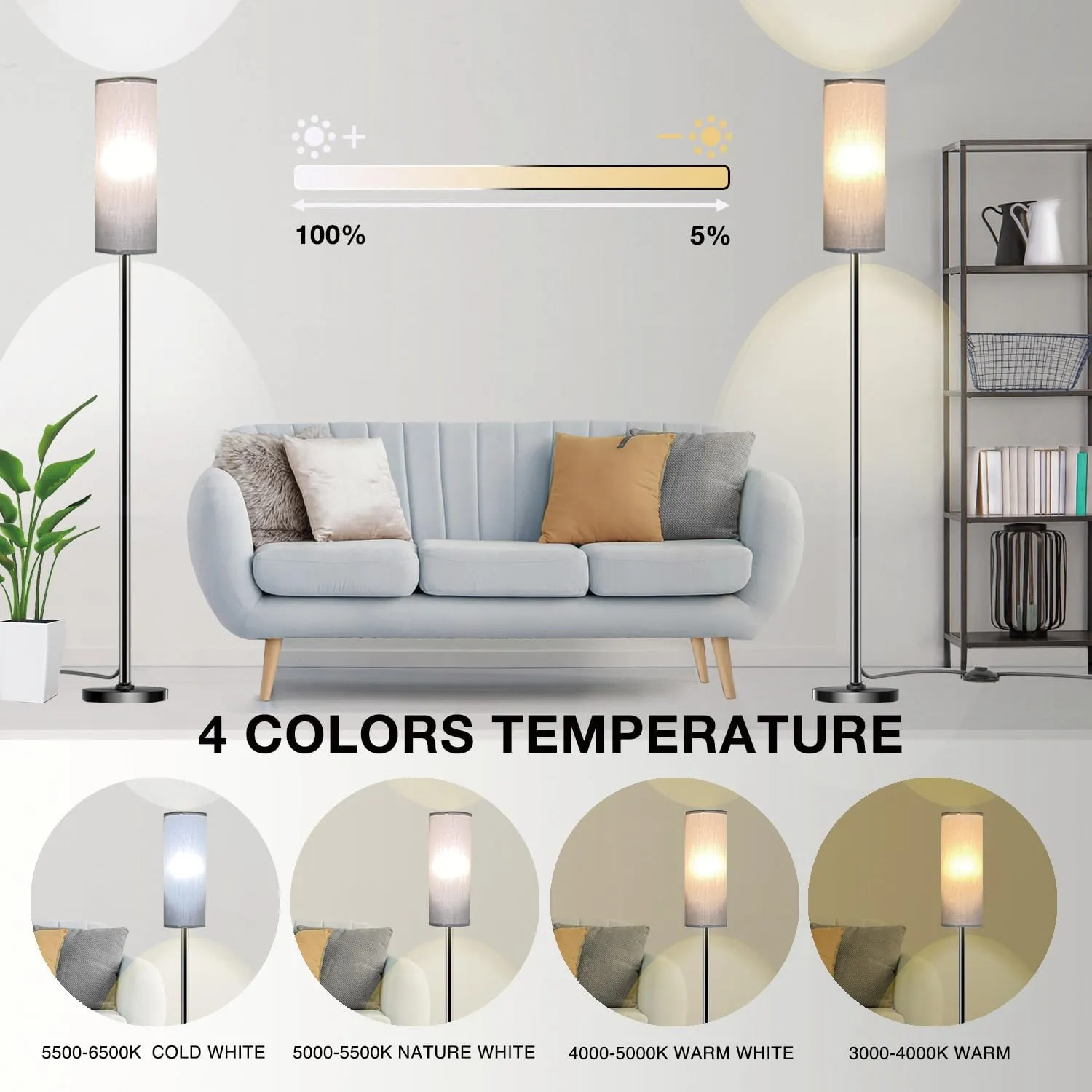 Floor Lamp for Living Room Bedroom, Modern Floor Lamp with Remote,Stepless Dimmable,Standing Lamps LED Tall Lamp for Bedroom Office (12W Bulb Included)