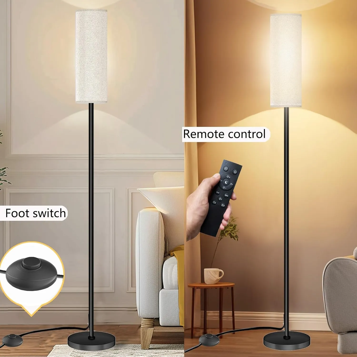 Floor Lamp for Living Room Bedroom, Modern Floor Lamp with Remote,Stepless Dimmable,Standing Lamps LED Tall Lamp for Bedroom Office(12W Bulb Included)