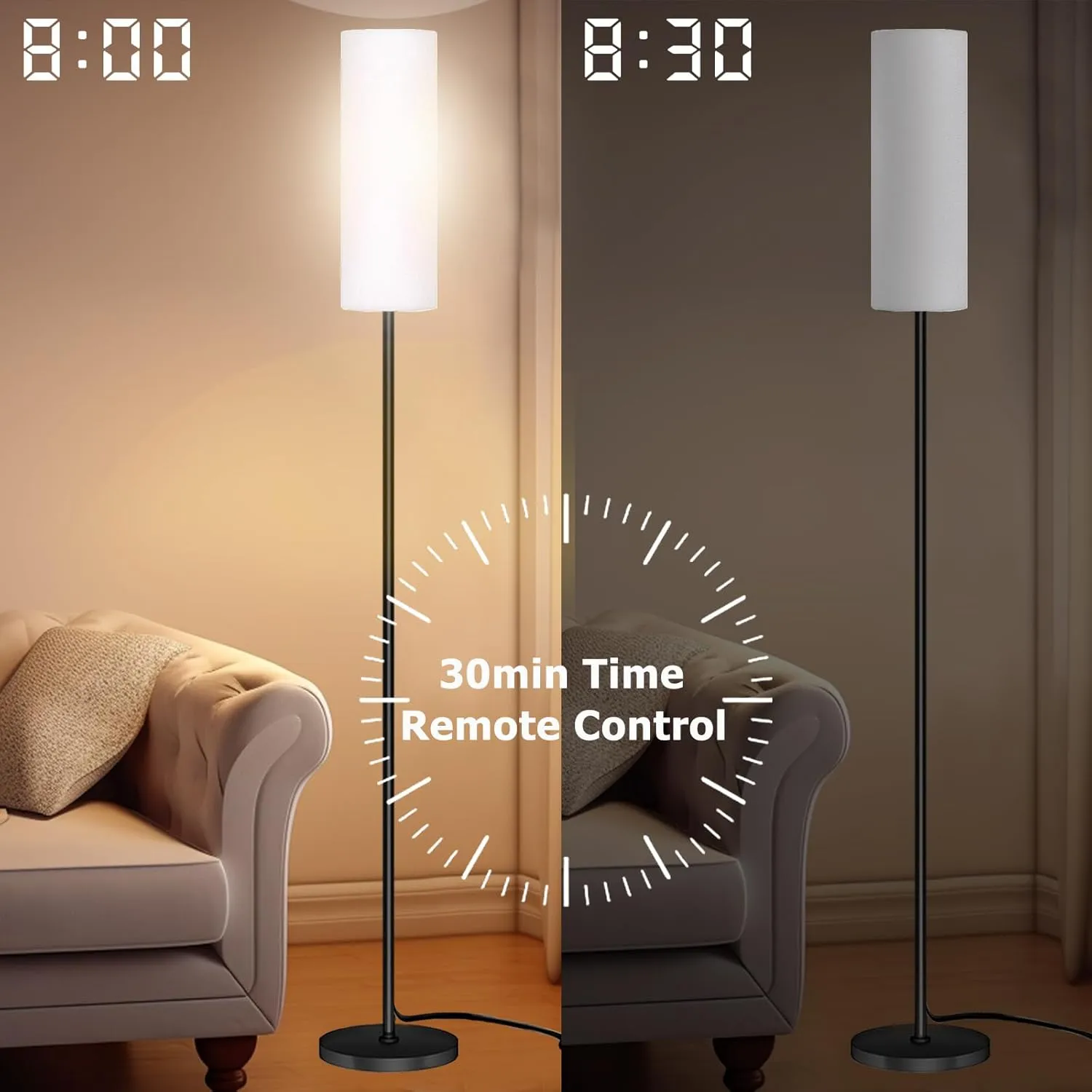 Floor Lamp for Living Room Bedroom,Modern LED Floor Lamp with Remote Control and Stepless Dimmable Colors Temperature & Brightness,Standing Lamps Tall Lamp, 9W Bulb Included(White)
