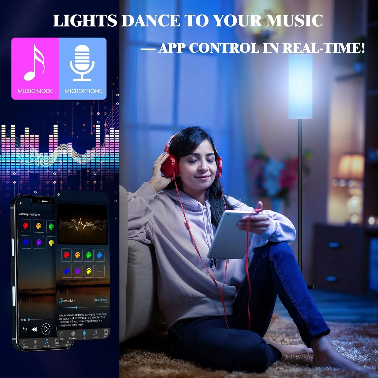 Floor Lamp for Living Room Bedroom,Modern LED Floor Lamp with Remote Control and Stepless Dimmable Colors Temperature & Brightness,Standing Lamps Tall Lamp, 9W Bulb Included(White)