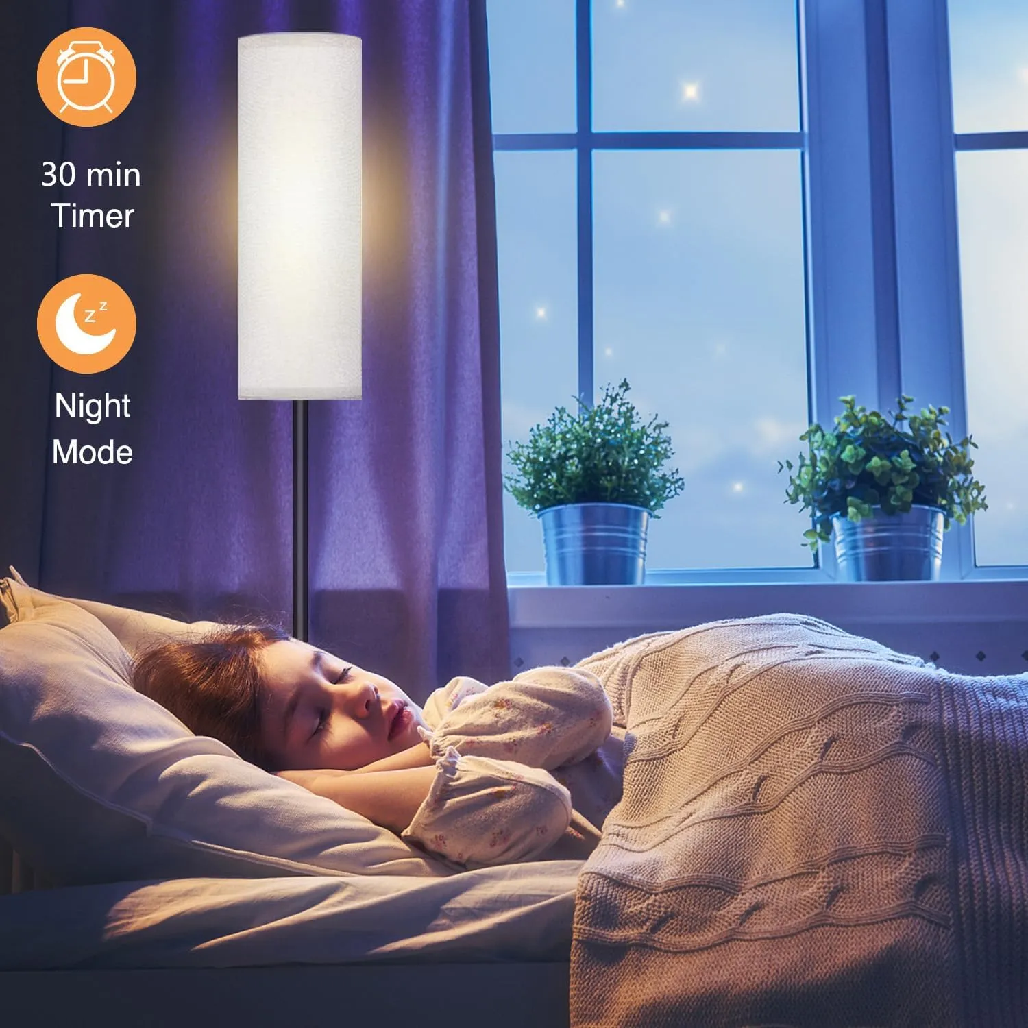 Floor Lamp for Living Room Bedroom,Modern LED Floor Lamp with Remote Control and Stepless Dimmable Colors Temperature & Brightness,Standing Lamps Tall Lamp, 9W Bulb Included(White)