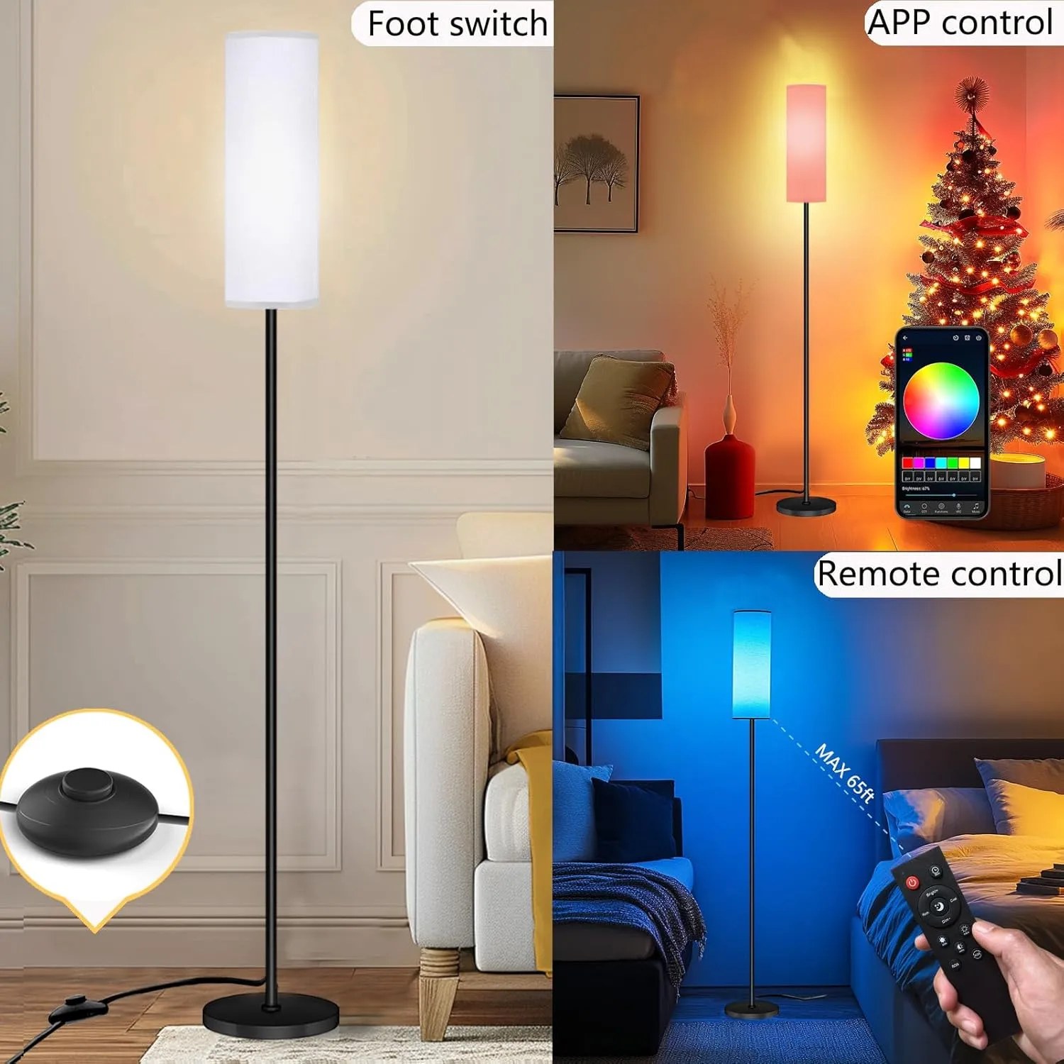 Floor Lamp for Living Room Bedroom,Modern LED Floor Lamp with Remote Control and Stepless Dimmable Colors Temperature & Brightness,Standing Lamps Tall Lamp, 9W Bulb Included(White)