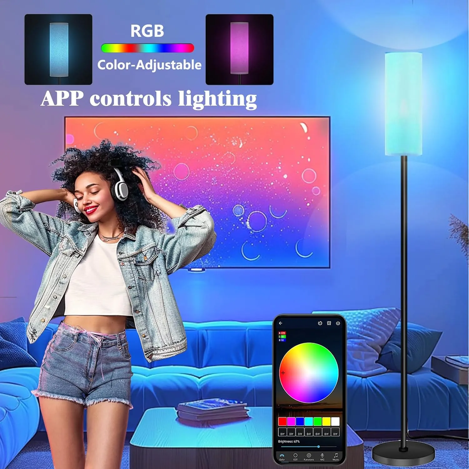 Floor Lamp for Living Room Bedroom,Modern LED Floor Lamp with Remote Control and Stepless Dimmable Colors Temperature & Brightness,Standing Lamps Tall Lamp, 9W Bulb Included(White)