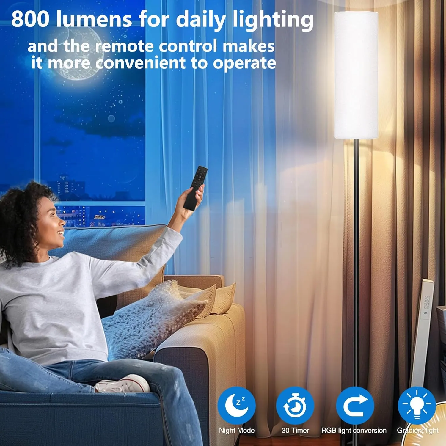 Floor Lamp for Living Room Bedroom,Modern LED Floor Lamp with Remote Control and Stepless Dimmable Colors Temperature & Brightness,Standing Lamps Tall Lamp, 9W Bulb Included(White)