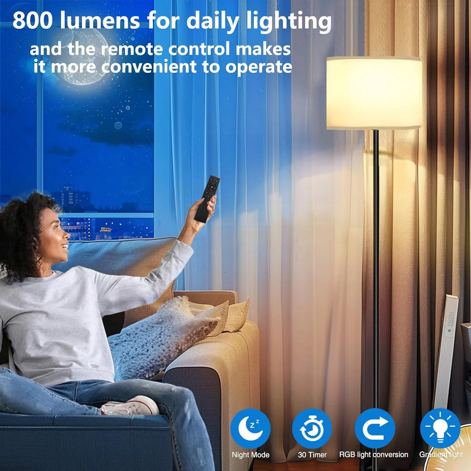 Floor Lamp for Living Room Bedroom,Modern LED Floor Lamp with Remote Control and Stepless Dimmable Colors Temperature & Brightness,Standing Lamps Tall Lamp (A:Black White(9W Bulb))