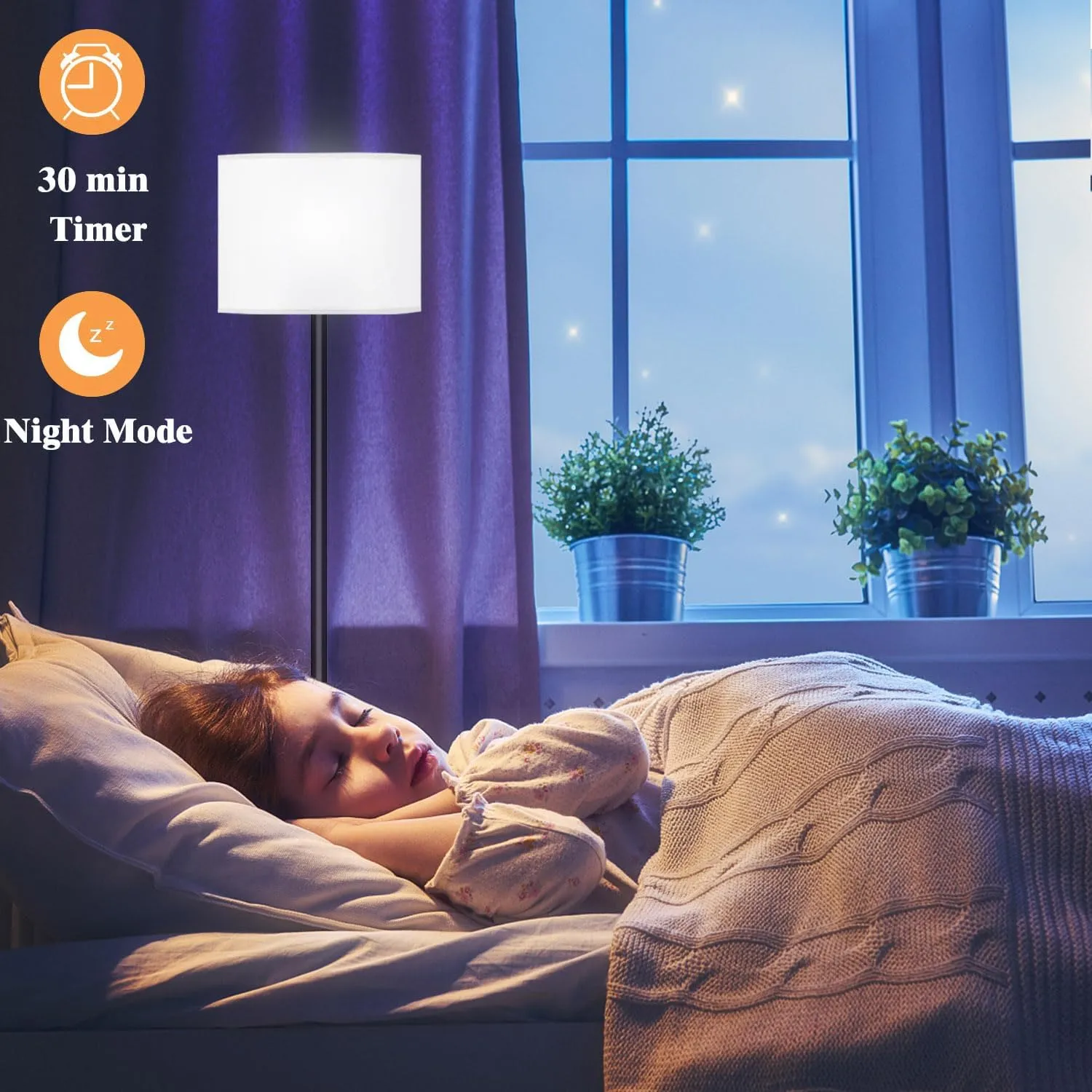 Floor Lamp for Living Room Bedroom,Modern LED Floor Lamp with Remote Control and Stepless Dimmable Colors Temperature & Brightness,Standing Lamps Tall Lamp (A:Black White(9W Bulb))