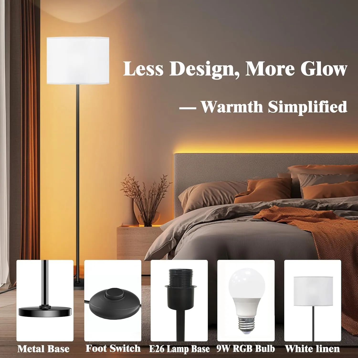 Floor Lamp for Living Room Bedroom,Modern LED Floor Lamp with Remote Control and Stepless Dimmable Colors Temperature & Brightness,Standing Lamps Tall Lamp (A:Black White(9W Bulb))