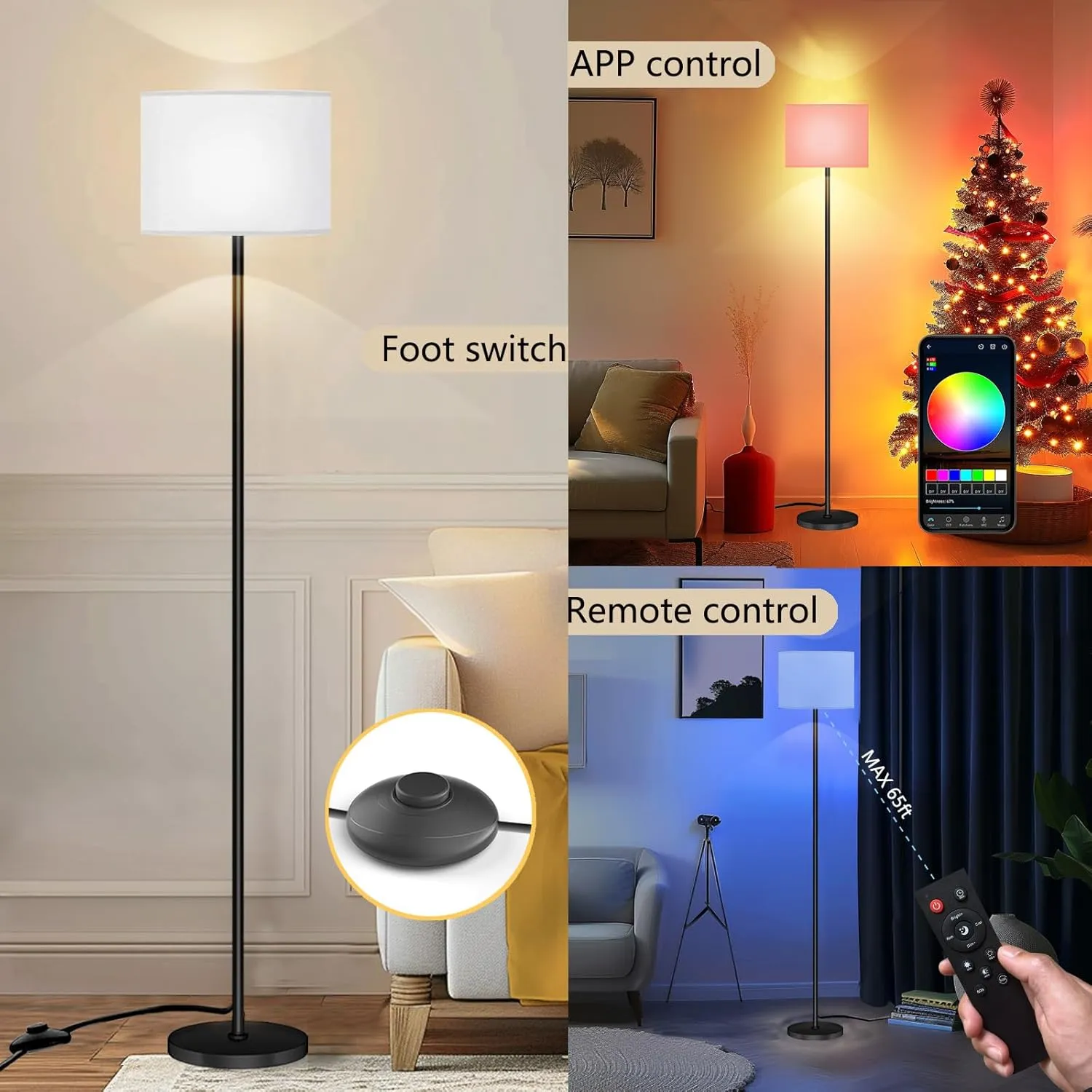 Floor Lamp for Living Room Bedroom,Modern LED Floor Lamp with Remote Control and Stepless Dimmable Colors Temperature & Brightness,Standing Lamps Tall Lamp (A:Black White(9W Bulb))