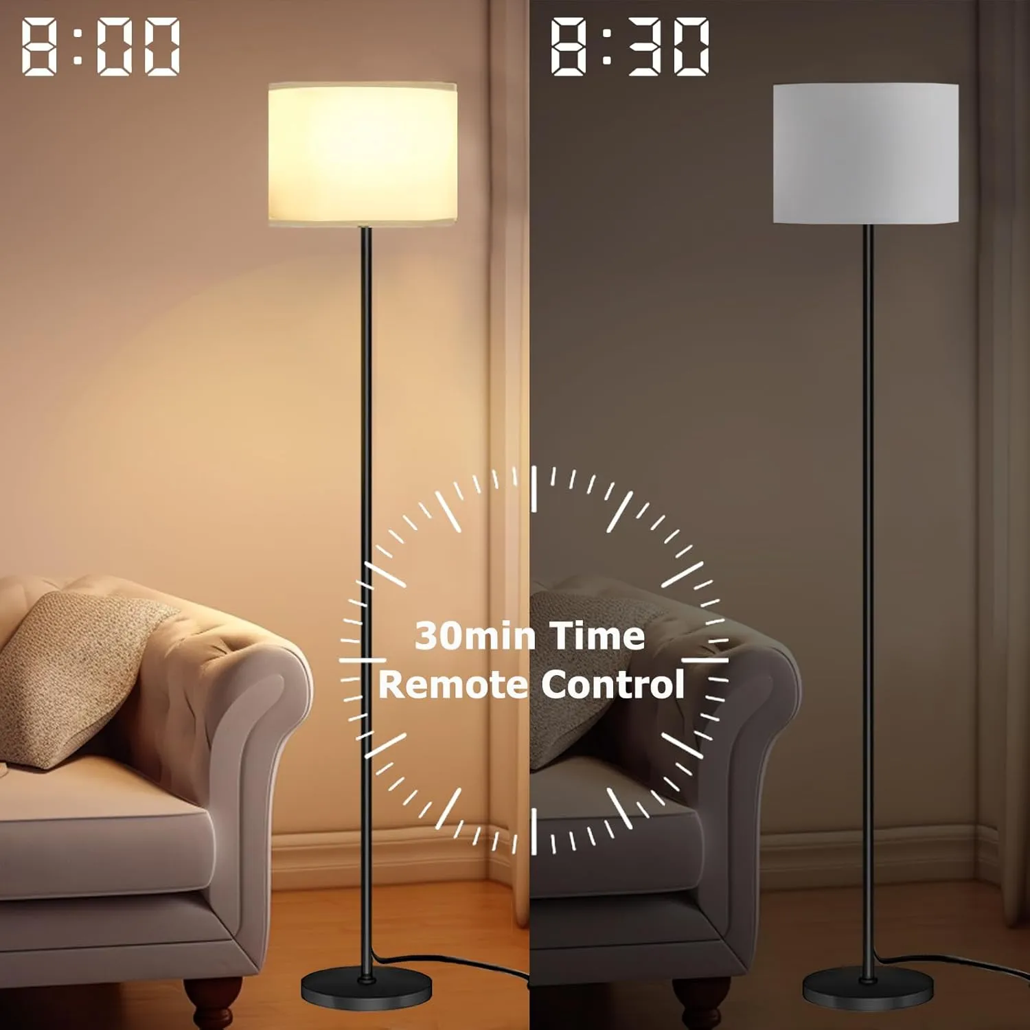 Floor Lamp for Living Room Bedroom,Modern LED Floor Lamp with Remote Control and Stepless Dimmable Colors Temperature & Brightness,Standing Lamps Tall Lamp (A:Black White(9W Bulb))