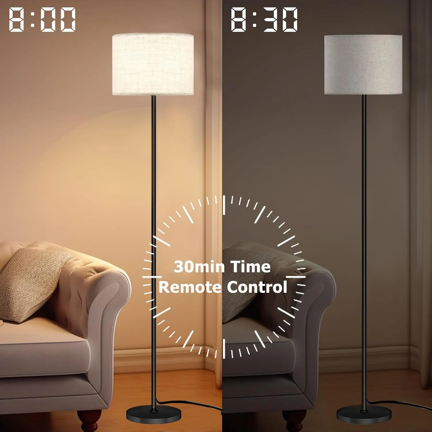 Floor Lamp for Living Room Bedroom,Modern LED Floor Lamp with Remote Control and Stepless Dimmable Colors Temperature & Brightness,Standing Lamps Tall Lamp (B:Black Beige(9W Bulb))