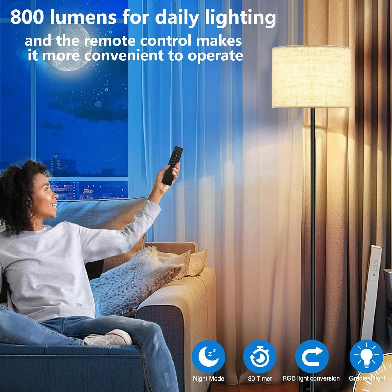 Floor Lamp for Living Room Bedroom,Modern LED Floor Lamp with Remote Control and Stepless Dimmable Colors Temperature & Brightness,Standing Lamps Tall Lamp (B:Black Beige(9W Bulb))