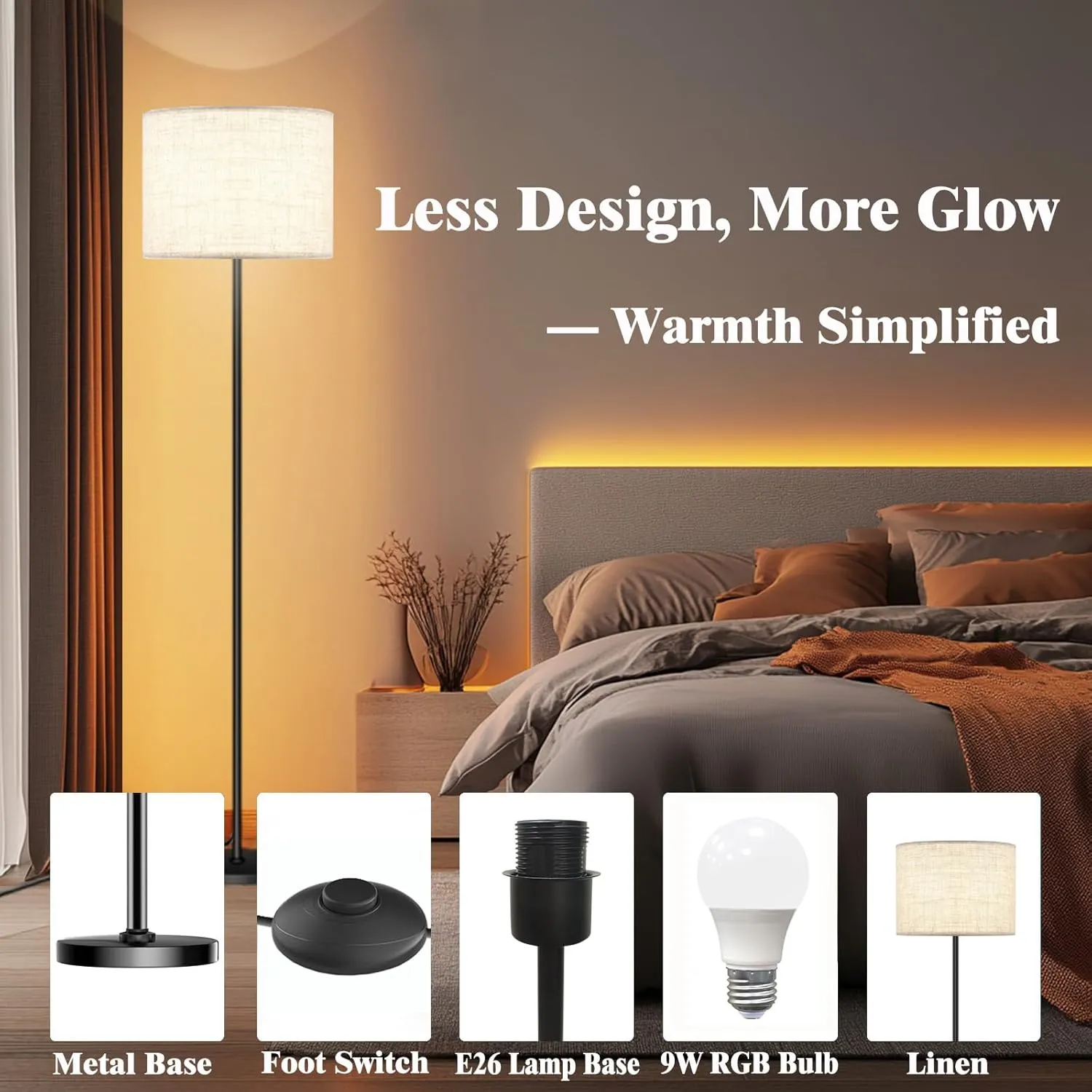 Floor Lamp for Living Room Bedroom,Modern LED Floor Lamp with Remote Control and Stepless Dimmable Colors Temperature & Brightness,Standing Lamps Tall Lamp (B:Black Beige(9W Bulb))