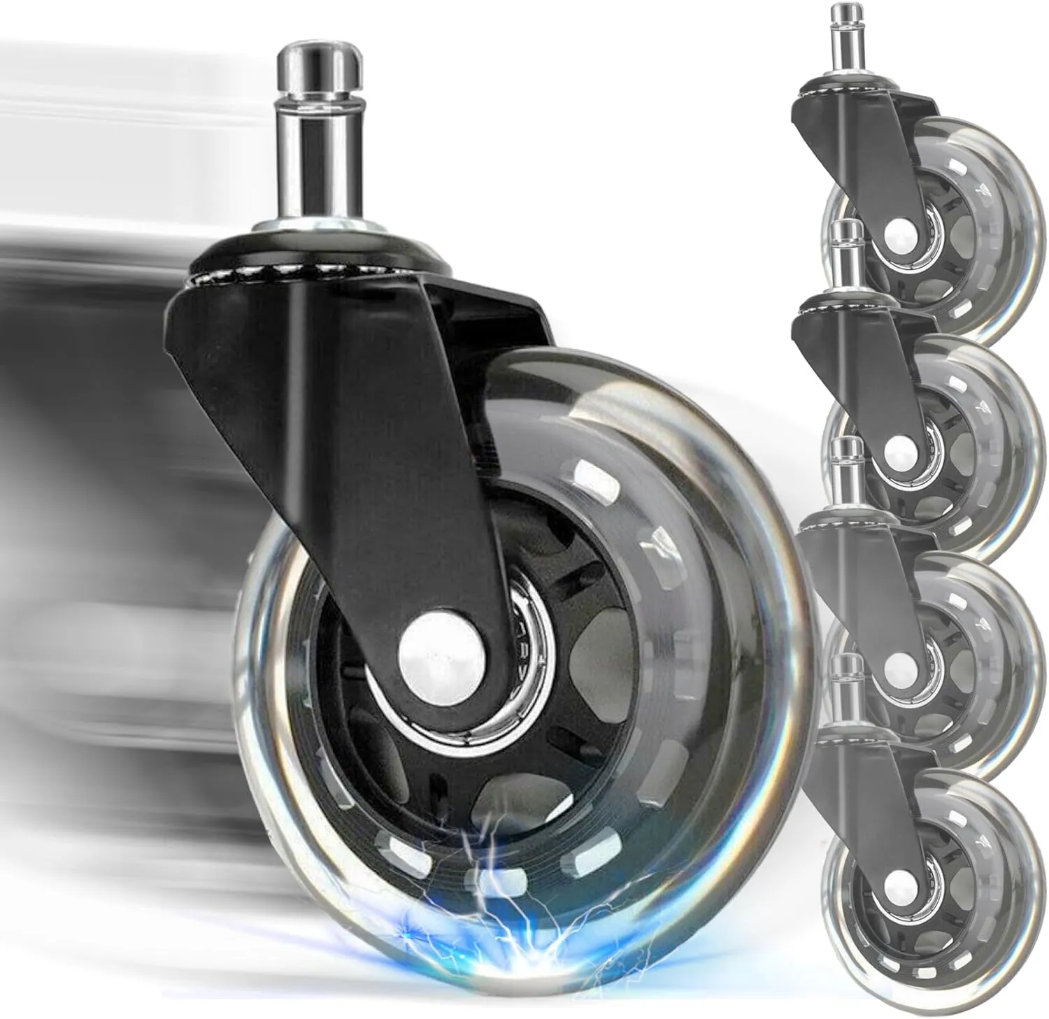 FOH Office Chair Wheels Replacement Set of 5, Heavy Duty Rubber Casters for Carpet and Hardwood Floors, Noiseless Game Chair Rollers, Smooth Rolling Desk Chair Casters for Work