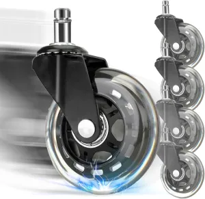 FOH Office Chair Wheels Replacement Set of 5, Heavy Duty Rubber Casters for Carpet and Hardwood Floors, Noiseless Game Chair Rollers, Smooth Rolling Desk Chair Casters for Work