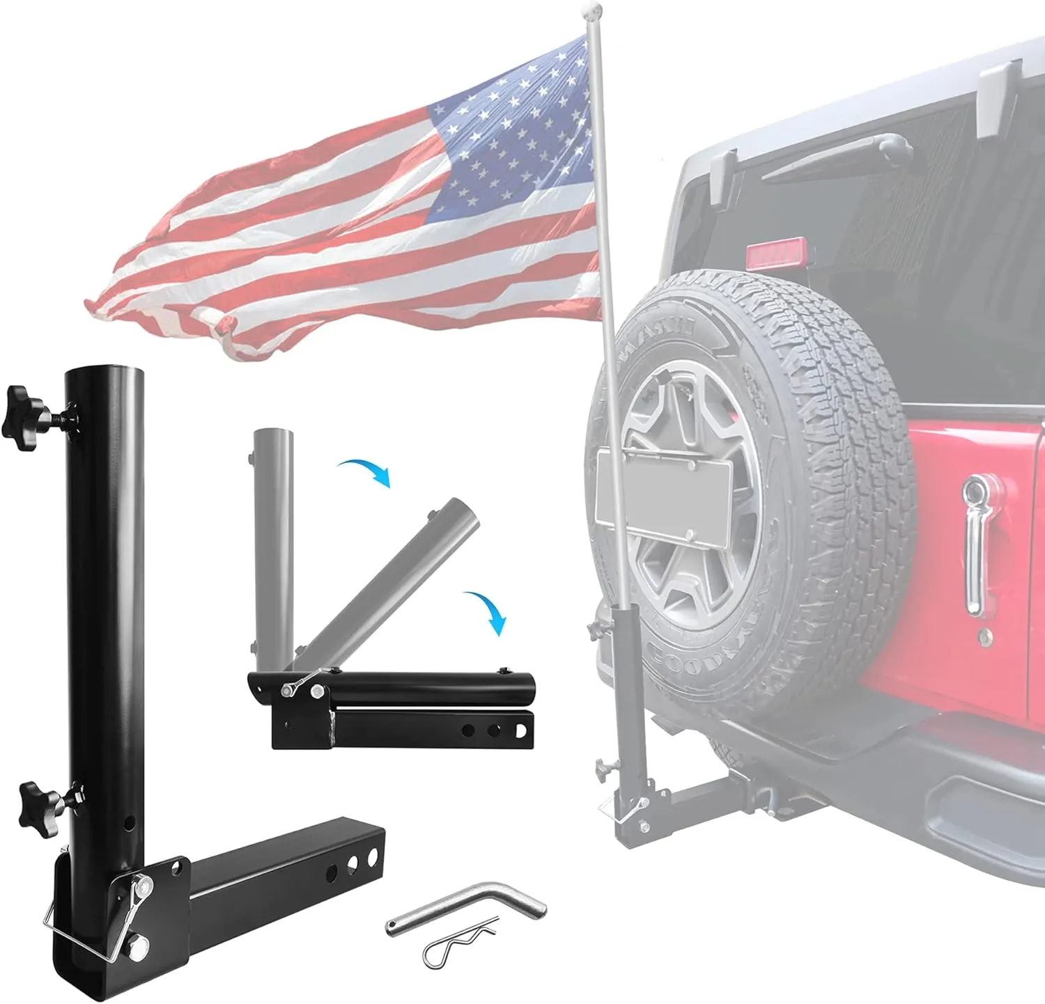 Foldable Hitch Mount Flagpole Holder Universal for Standard 2 inch Hitch Receivers fit for Truck SUV RV Pickup