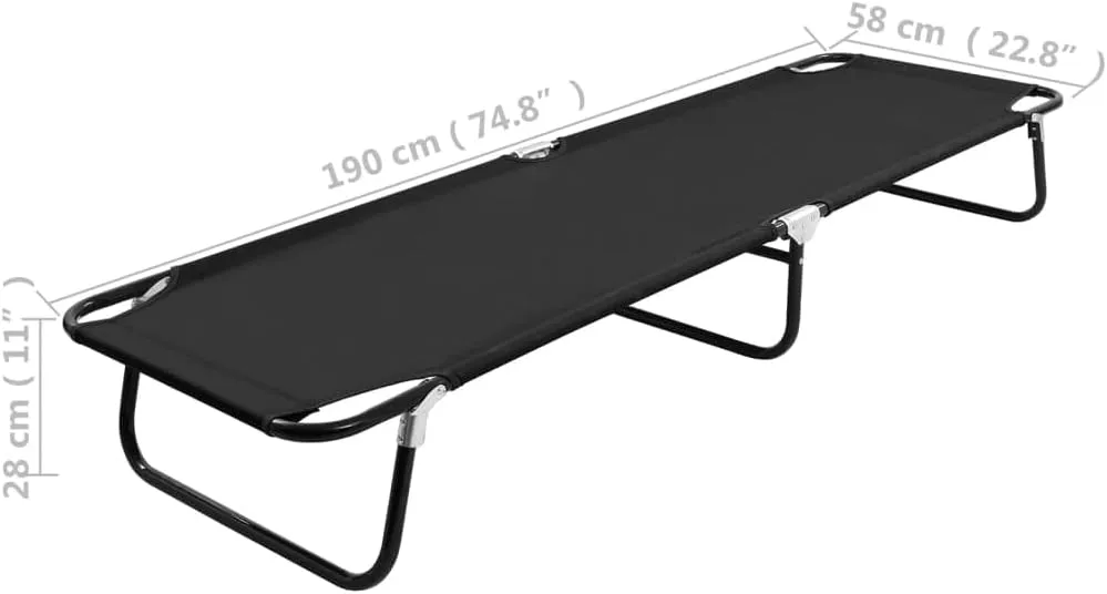 Foldable Sun Lounger Outdoor Lounge Chair Black 600D Polyester with Steel Frame 264lb Capacity Portable Folding Chaise for Beach Poolside Backyard Patio Camping