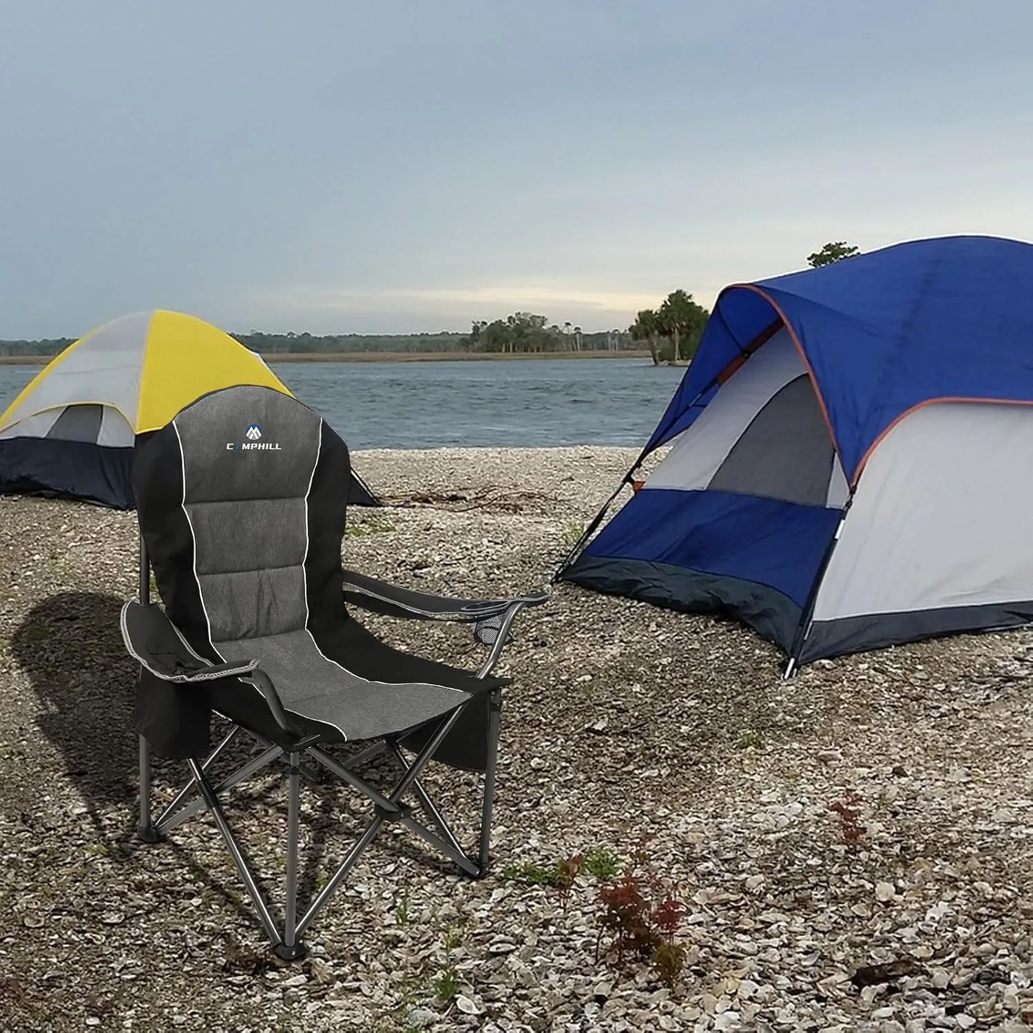 Folding Camping Chair:Oversized Portable Lawn Chairs for Adults,Outdoor Heavy Duty Padded Seats,Support 350 LBS,for Camp,Travel & Picnic