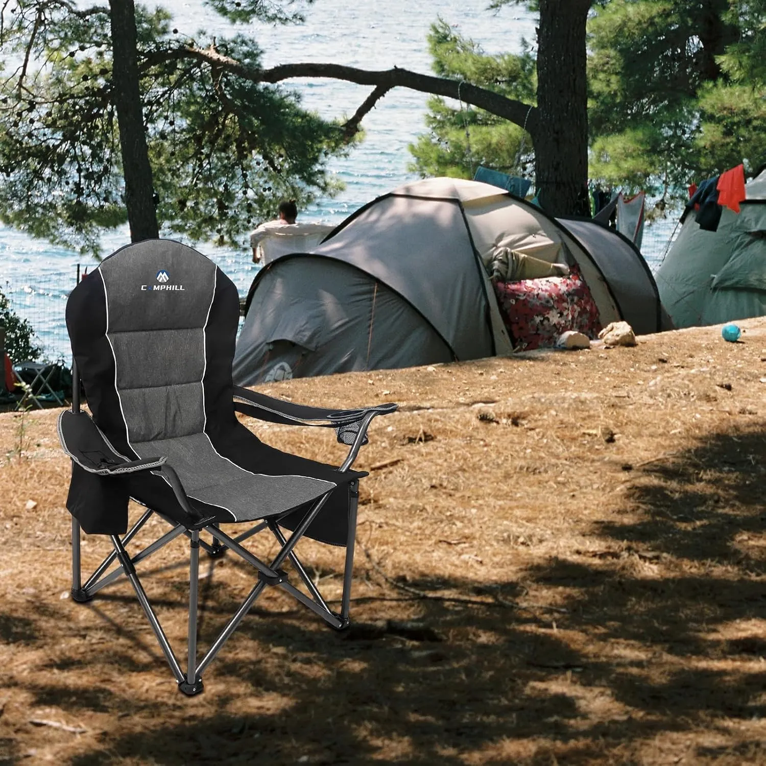Folding Camping Chair:Oversized Portable Lawn Chairs for Adults,Outdoor Heavy Duty Padded Seats,Support 350 LBS,for Camp,Travel & Picnic