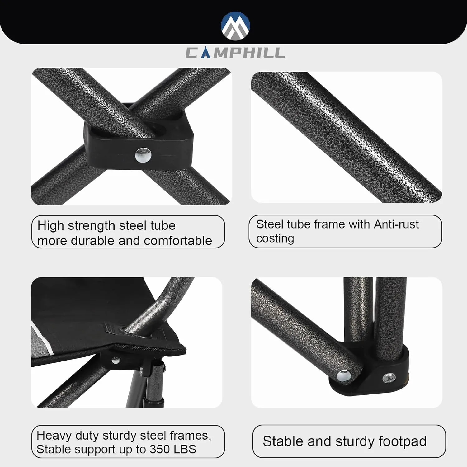 Folding Camping Chair:Oversized Portable Lawn Chairs for Adults,Outdoor Heavy Duty Padded Seats,Support 350 LBS,for Camp,Travel & Picnic