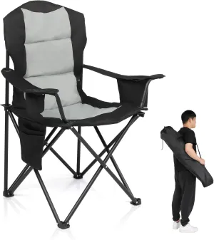 Folding Camping Chairs for Adults, Support 300 LBS Camping Chair Hard Arm High Back Lawn Chair Heavy Duty with Cup Holder, for Camp, Hiking, Outdoor, Carry Bag Included (Cool Gray)