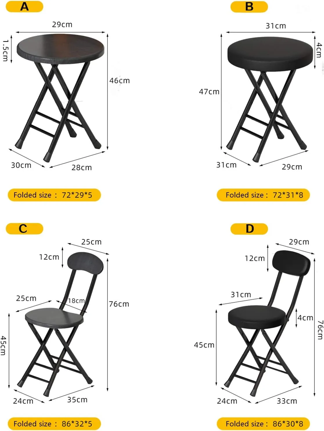 Folding Chair Backrest Stool Household Small Bench Dining Chair High Stool Portable Stool Office Computer Chair Space Saving