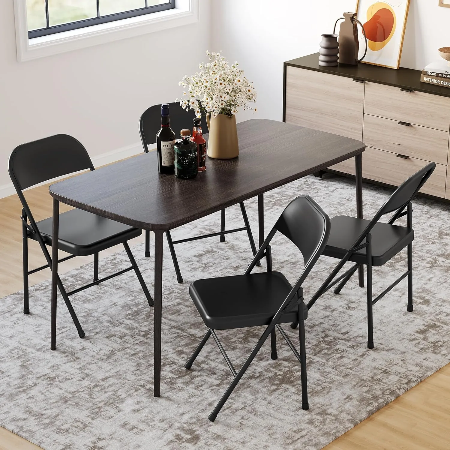 Folding Chair, Dining Chairs Set of 4,Comfortable Seat Plate and Durable Steel Frame, 350 Lbs Weight Capacity for Desks Home and Office, Party Poker Stackable Chairs